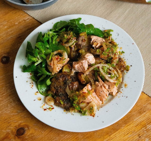 Garlic & Herb Smashed Potatoes with Salmon