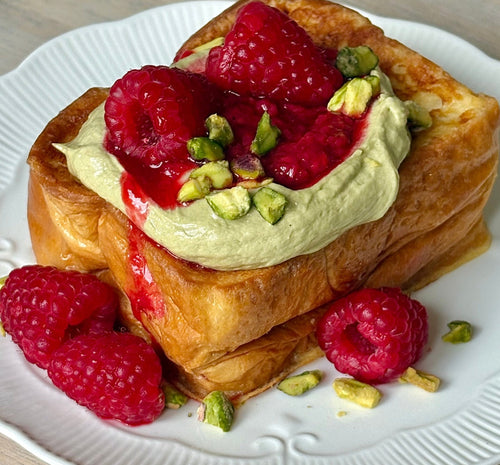 Pistachio Raspberry Brioche French Toast