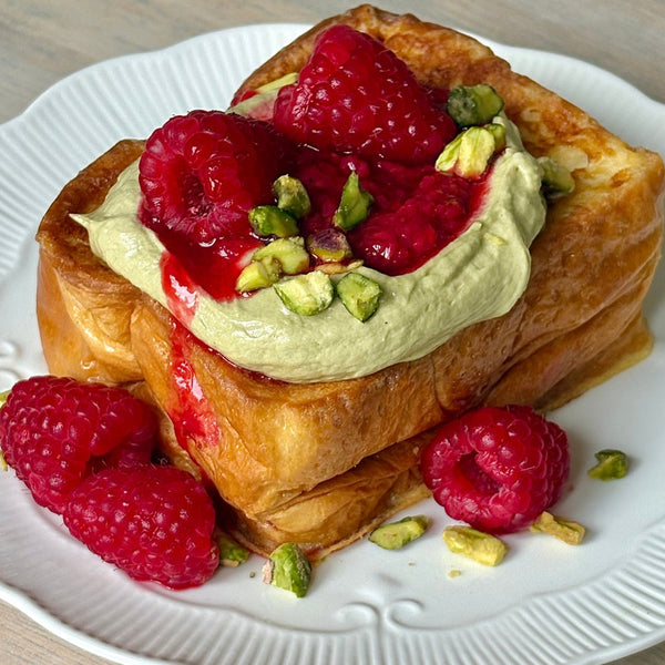 Pistachio Raspberry Brioche French Toast