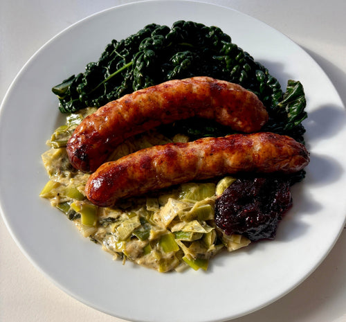 Creamy Leeks with Cavolo Nero and Sausages