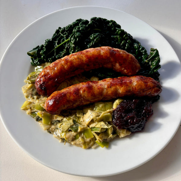 Creamy Leeks with Cavolo Nero and Sausages