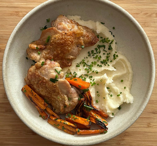 Crispy Chicken Thighs & Mash