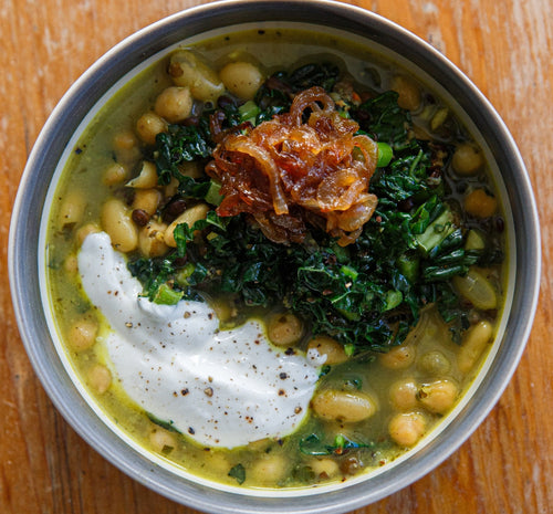 Bean Broth with Yogurt and Greens