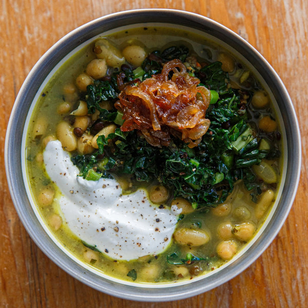 Bean Broth with Yogurt and Greens